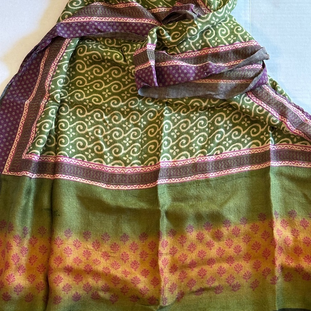 Chic Green and Purple Patterned Boho Shawl Wrap
